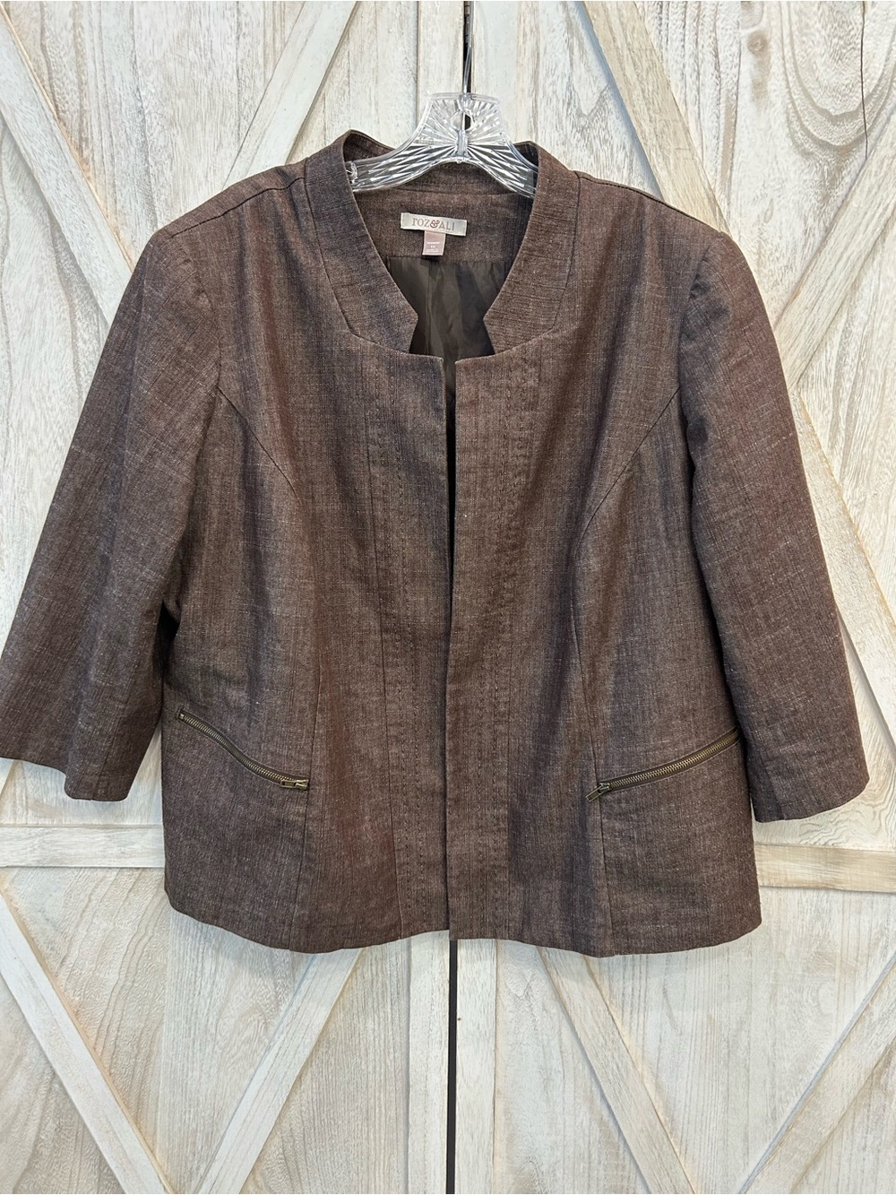 Roz & Ali Brown Open-Front Textured Blazer